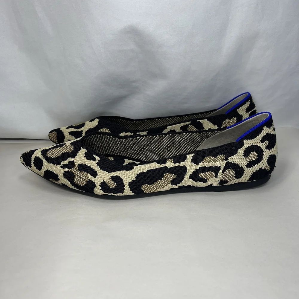Rothy’s Pointed Toe Flats 11.5 Wild Cat Leopard Cheetah Soft Slip On Womens Shoe - Picture 10 of 13
